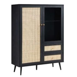 Frances Woven Rattan Display Cabinet, Black 16 Frances Woven Rattan Display Cabinet, Black -Daals Store FT CAB 01 BLACK WB2