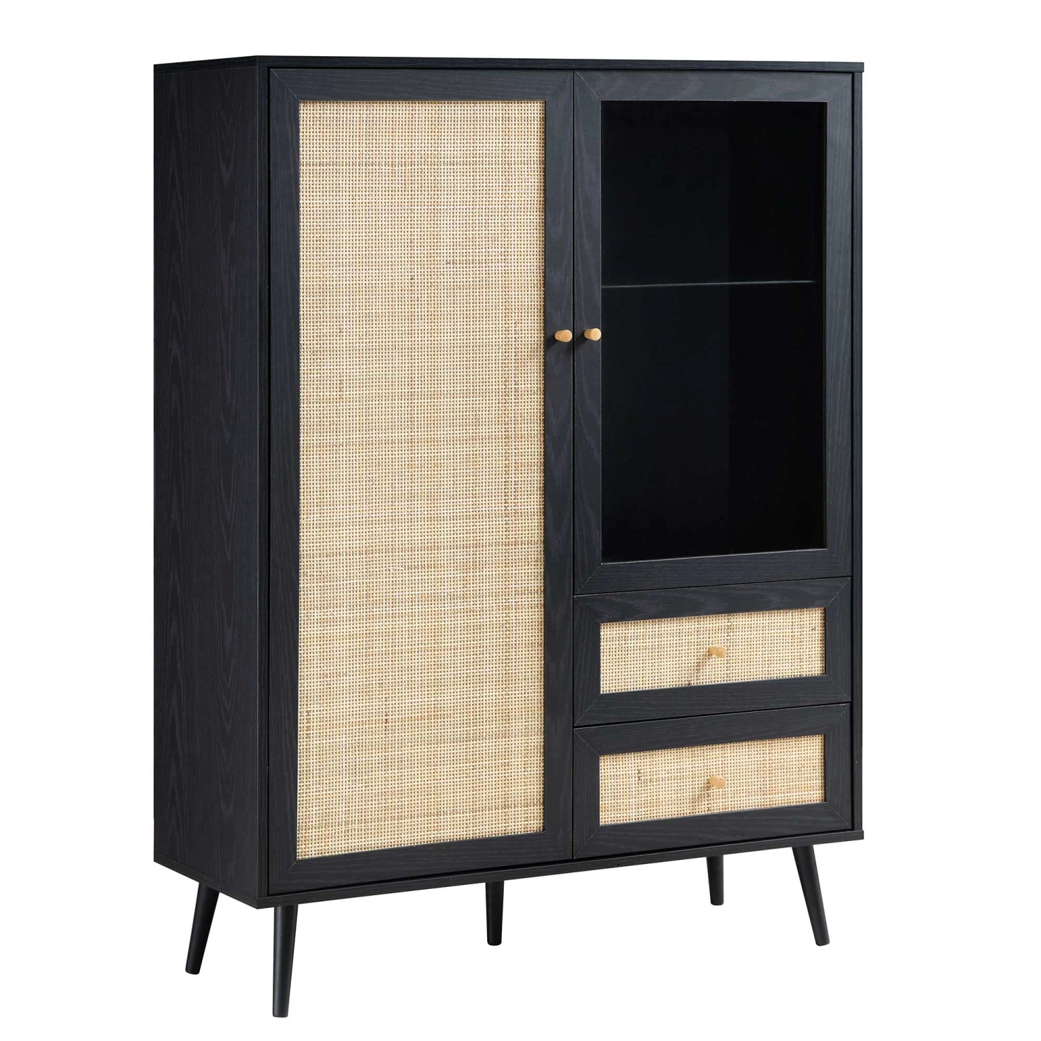 Frances Woven Rattan Display Cabinet, Black 4 Frances Woven Rattan Display Cabinet, Black - Image 4