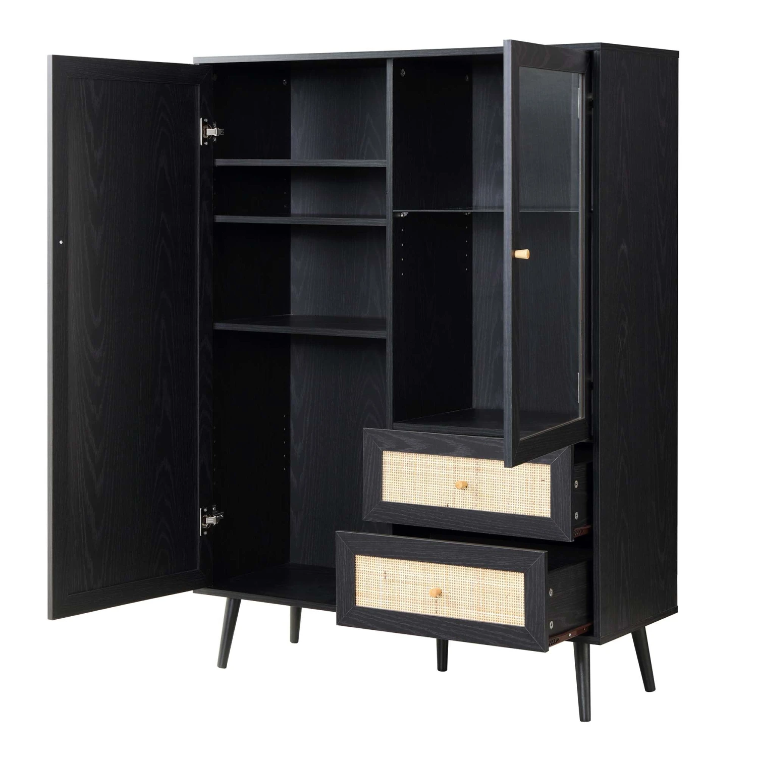 Frances Woven Rattan Display Cabinet, Black 7 Frances Woven Rattan Display Cabinet, Black - Image 7