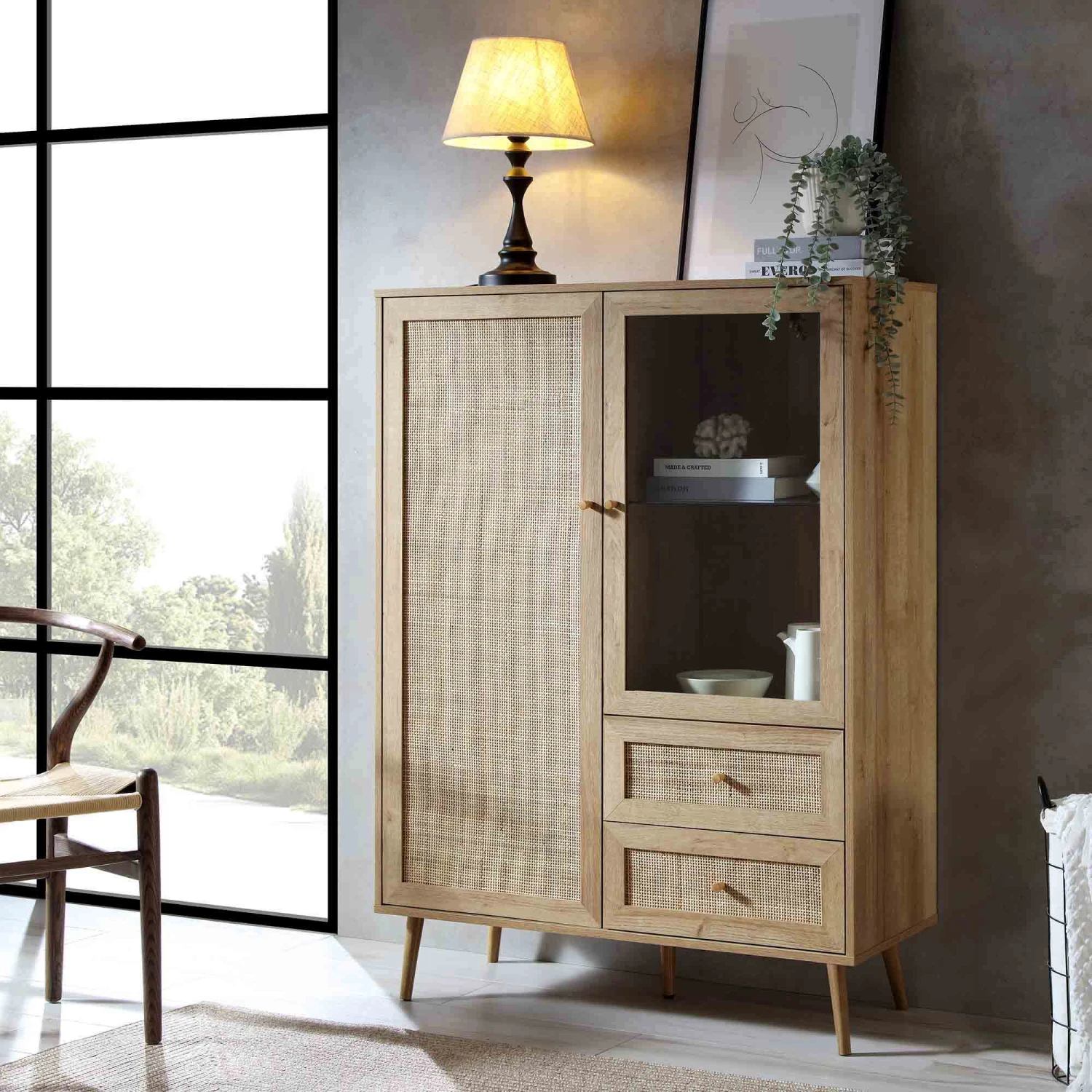 Frances Woven Rattan Display Cabinet, Natural 1 Frances Woven Rattan Display Cabinet, Natural