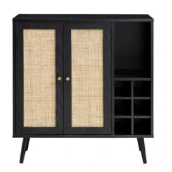 Frances Black Woven Rattan Drinks Cabinet – Modern Boho Home Bar with Natural Rattan Inlay -Daals Store FT CAB 02 BLACK WB1