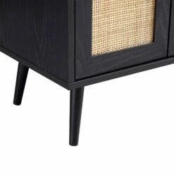 Frances Black Woven Rattan Drinks Cabinet – Modern Boho Home Bar with Natural Rattan Inlay -Daals Store FT CAB 02 BLACK detail3