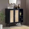 Frances Black Woven Rattan Drinks Cabinet – Modern Boho Home Bar with Natural Rattan Inlay -Daals Store FT CAB 02 BLACK main