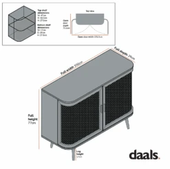 Izzy Curved Rattan 2-Door Small Sideboard, Walnut -Daals Store FT CAB 03 CHART 1