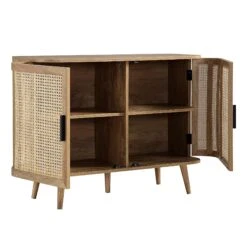 Izzy Curved Rattan 2-Door Small Sideboard, Natural -Daals Store FT CAB 03 NAT WB3