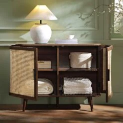 Izzy Curved Rattan 2-Door Small Sideboard, Walnut -Daals Store FT CAB 03 WALN scene2