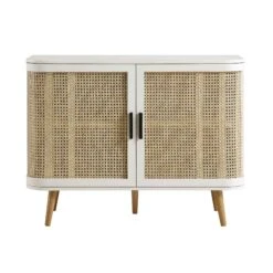 Izzy Curved Rattan 2-Door Small Sideboard, White -Daals Store FT CAB 03 WHITE WB1