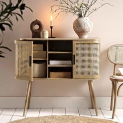Izzy Curved Rattan 2-Door Buffet Sideboard, Natural 17 Izzy Curved Rattan 2-Door Buffet Sideboard, Natural -Daals Store FT CAB 04 NAT scene1