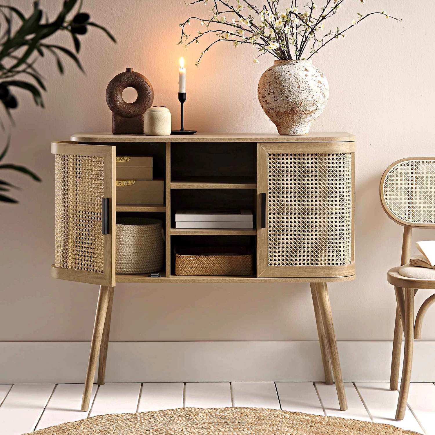 Izzy Curved Rattan 2-Door Buffet Sideboard, Natural 2 Izzy Curved Rattan 2-Door Buffet Sideboard, Natural - Image 2