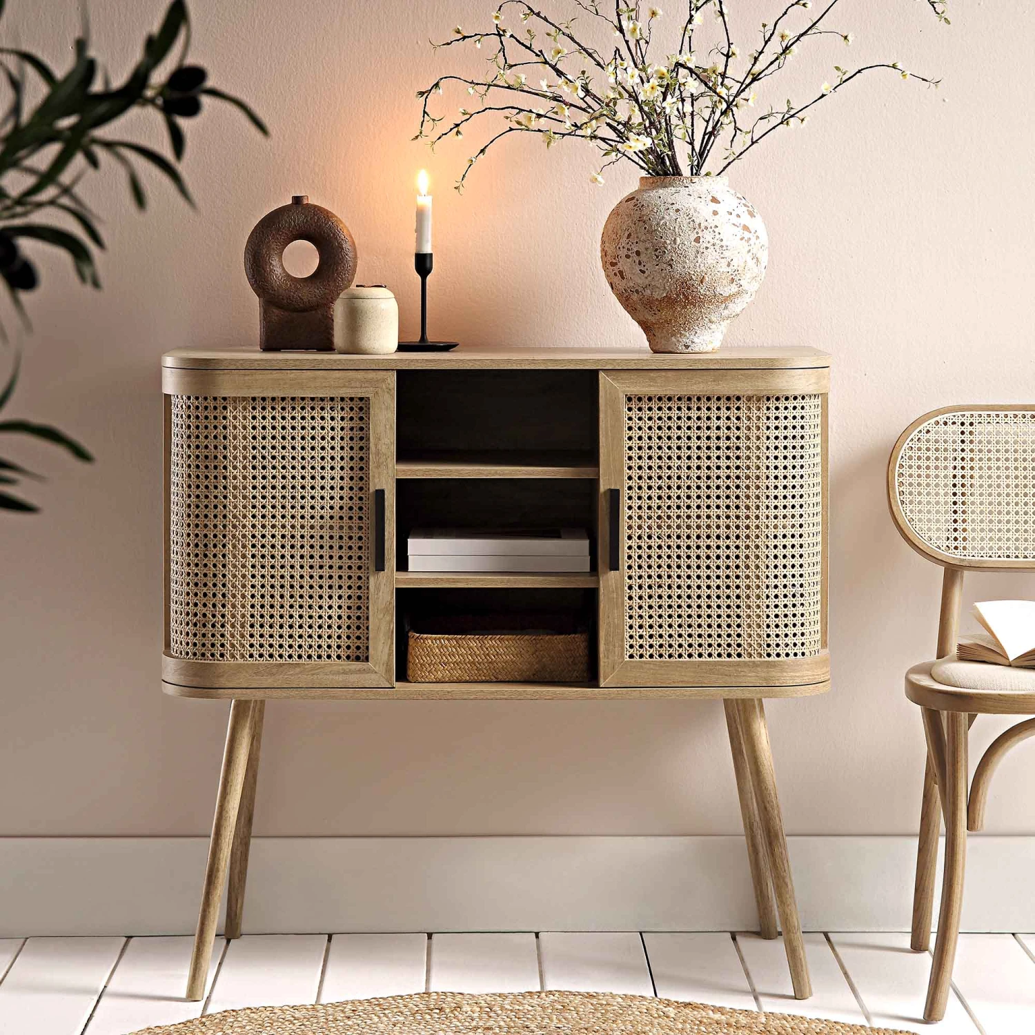 Izzy Curved Rattan 2-Door Buffet Sideboard, Natural 3 Izzy Curved Rattan 2-Door Buffet Sideboard, Natural - Image 3