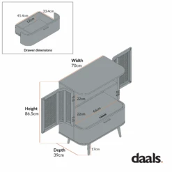 Izzy Curved Rattan 1-Drawer Small Sideboard, Natural -Daals Store FT CAB 05 CHART 1