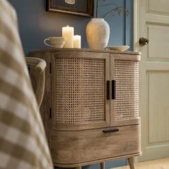 Izzy Curved Rattan 1-Drawer Small Sideboard, Natural -Daals Store FT CAB 05 NAT scene3