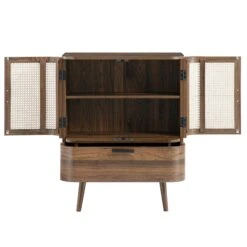 Izzy Curved Rattan 1-Drawer Small Sideboard, Walnut -Daals Store FT CAB 05 WALN WB3
