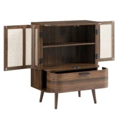 Izzy Curved Rattan 1-Drawer Small Sideboard, Walnut -Daals Store FT CAB 05 WALN WB4