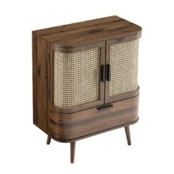 Izzy Curved Rattan 1-Drawer Small Sideboard, Walnut -Daals Store FT CAB 05 WALN WB5