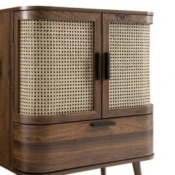 Izzy Curved Rattan 1-Drawer Small Sideboard, Walnut -Daals Store FT CAB 05 WALN detail1