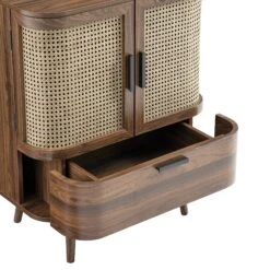 Izzy Curved Rattan 1-Drawer Small Sideboard, Walnut -Daals Store FT CAB 05 WALN detail2
