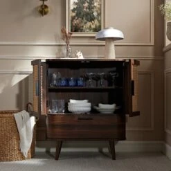Izzy Curved Rattan 1-Drawer Small Sideboard, Walnut -Daals Store FT CAB 05 WALN scene2