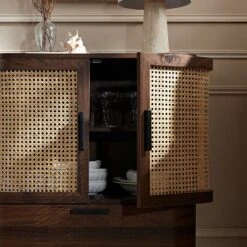Izzy Curved Rattan 1-Drawer Small Sideboard, Walnut -Daals Store FT CAB 05 WALN scene4