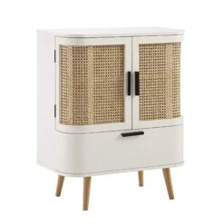 Izzy Curved Rattan 1-Drawer Small Sideboard, White -Daals Store FT CAB 05 WHITE WB2