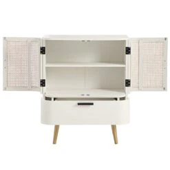 Izzy Curved Rattan 1-Drawer Small Sideboard, White -Daals Store FT CAB 05 WHITE WB3