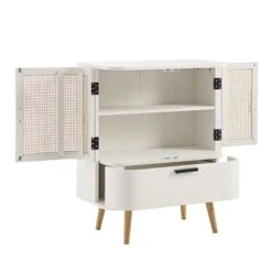 Izzy Curved Rattan 1-Drawer Small Sideboard, White -Daals Store FT CAB 05 WHITE WB4