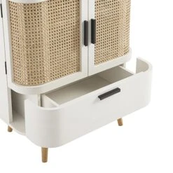 Izzy Curved Rattan 1-Drawer Small Sideboard, White -Daals Store FT CAB 05 WHITE detail2