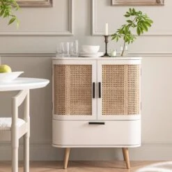 Izzy Curved Rattan 1-Drawer Small Sideboard, White -Daals Store FT CAB 05 WHITE scene1