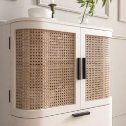 Izzy Curved Rattan 1-Drawer Small Sideboard, White -Daals Store FT CAB 05 WHITE scene3