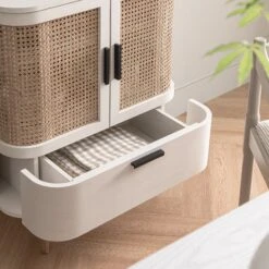 Izzy Curved Rattan 1-Drawer Small Sideboard, White -Daals Store FT CAB 05 WHITE scene4