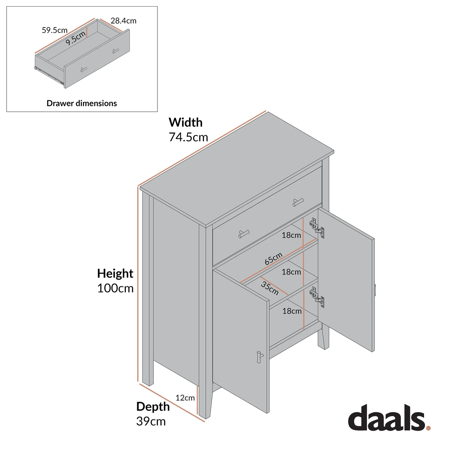 Oakham Small Sideboard With Drawer, Deep Greige 8 Oakham Small Sideboard With Drawer, Deep Greige - Image 8