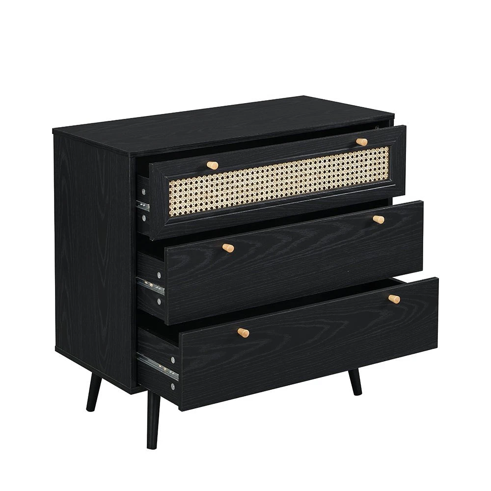Anya Woven Rattan Chest Of 3 Drawer In Black Colour 3 Anya Woven Rattan Chest Of 3 Drawer In Black Colour - Image 3
