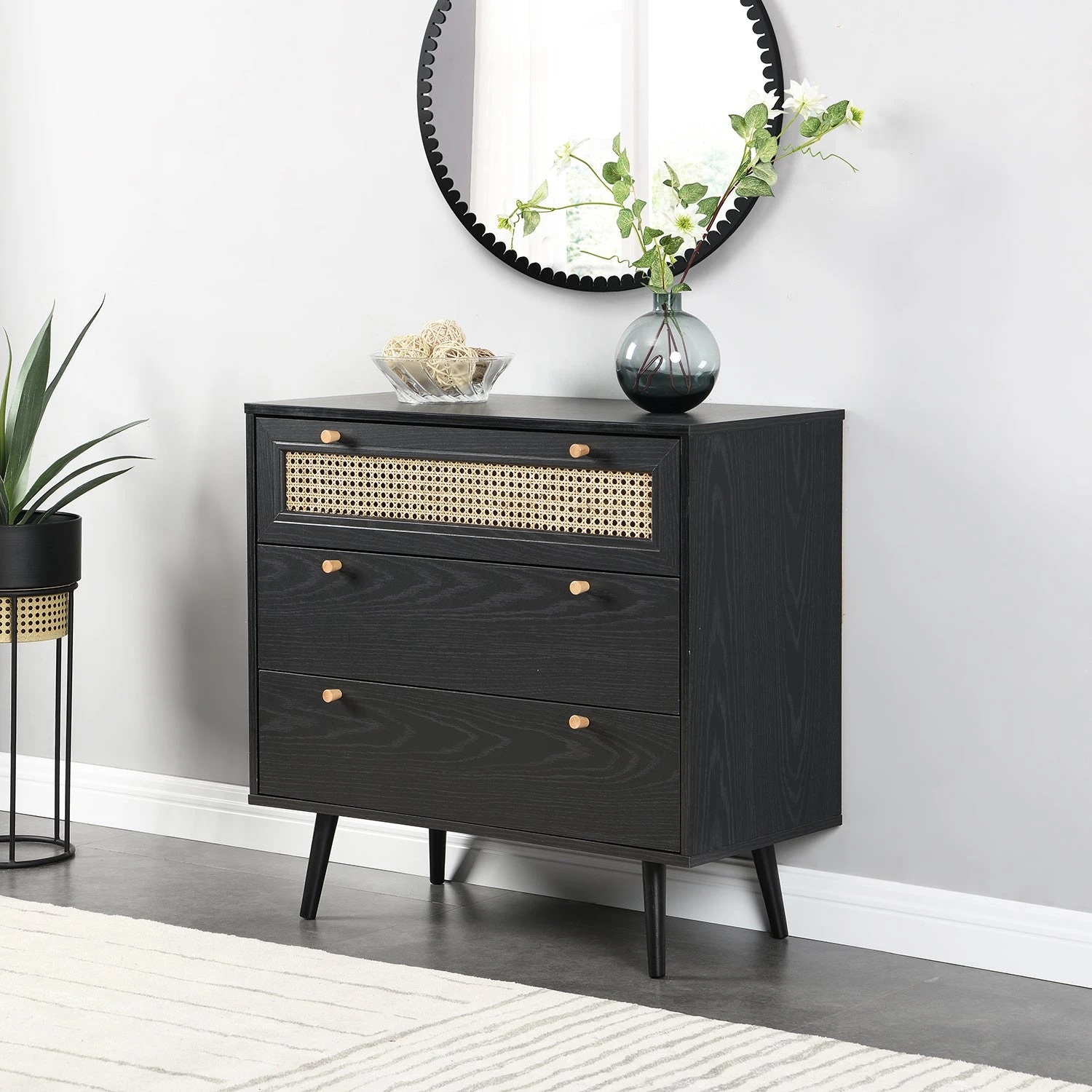 Anya Woven Rattan Chest Of 3 Drawer In Black Colour 1 Anya Woven Rattan Chest Of 3 Drawer In Black Colour