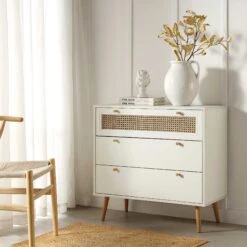Anya Woven Rattan Chest Of 3 Drawers In White