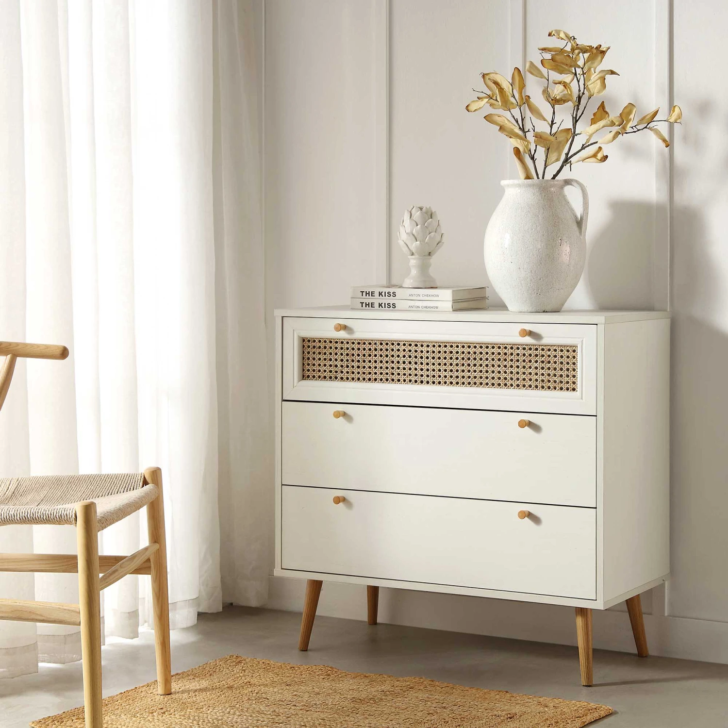 Anya Woven Rattan Chest Of 3 Drawers In White 1 Anya Woven Rattan Chest Of 3 Drawers In White