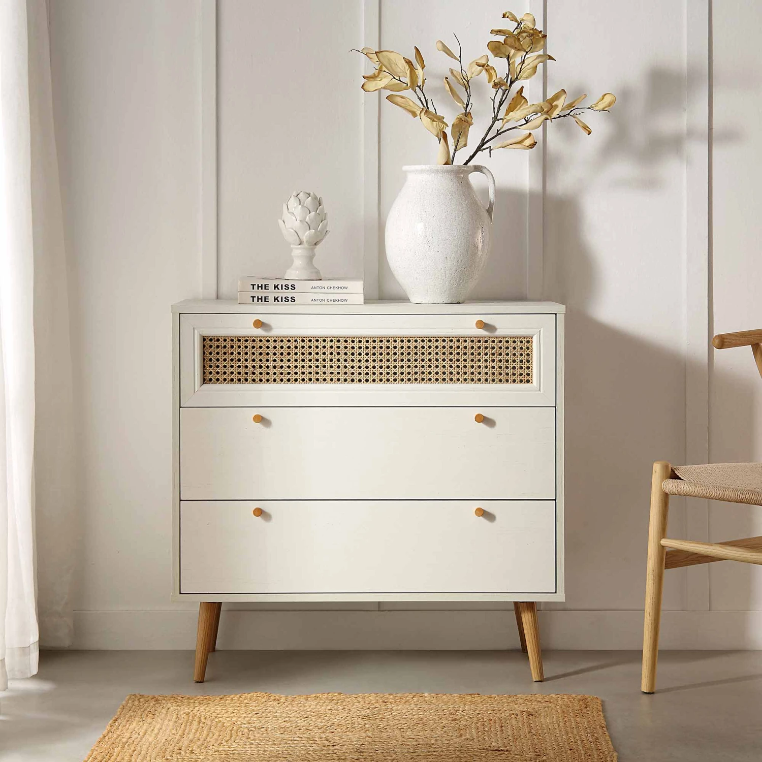 Anya Woven Rattan Chest Of 3 Drawers In White 2 Anya Woven Rattan Chest Of 3 Drawers In White - Image 2