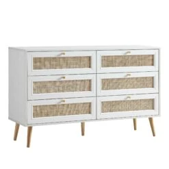 Frances Woven Rattan Chest Of 6 Drawers, White -Daals Store FT COD 002 WHITE WB2