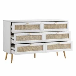 Frances Woven Rattan Chest Of 6 Drawers, White -Daals Store FT COD 002 WHITE WB3