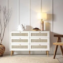 Frances Woven Rattan Chest Of 6 Drawers, White -Daals Store FT COD 002 WHITE scene1