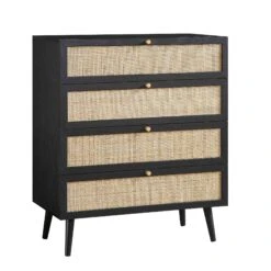 Frances Woven Rattan Tall Chest Of 4 Drawers, Black 17 Frances Woven Rattan Tall Chest Of 4 Drawers, Black -Daals Store FT COD 04 BLACK WB2