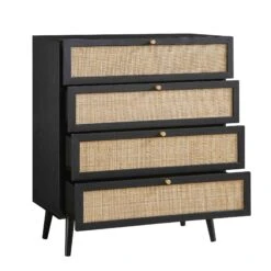Frances Woven Rattan Tall Chest Of 4 Drawers, Black 19 Frances Woven Rattan Tall Chest Of 4 Drawers, Black -Daals Store FT COD 04 BLACK WB3