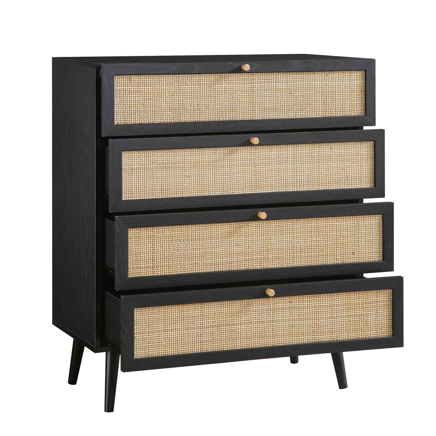 Frances Woven Rattan Tall Chest Of 4 Drawers, Black 7 Frances Woven Rattan Tall Chest Of 4 Drawers, Black - Image 7