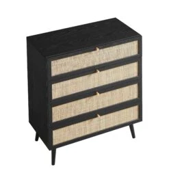 Frances Woven Rattan Tall Chest Of 4 Drawers, Black 20 Frances Woven Rattan Tall Chest Of 4 Drawers, Black -Daals Store FT COD 04 BLACK WB4