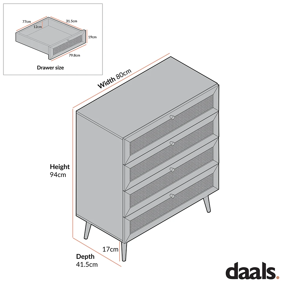 Frances Woven Rattan Tall Chest Of 4 Drawers, Black 6 Frances Woven Rattan Tall Chest Of 4 Drawers, Black - Image 6