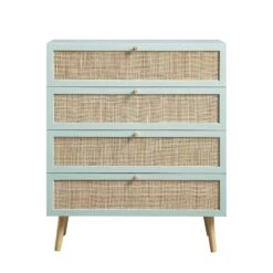 Frances Woven Rattan Tall Chest Of 4 Drawers, Mint -Daals Store FT COD 04 SAGE WB1