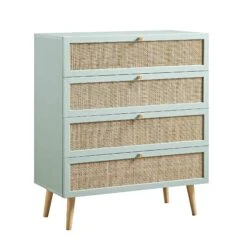 Frances Woven Rattan Tall Chest Of 4 Drawers, Mint -Daals Store FT COD 04 SAGE WB2