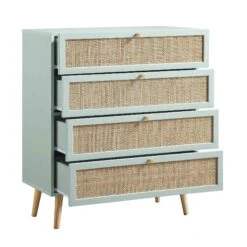 Frances Woven Rattan Tall Chest Of 4 Drawers, Mint -Daals Store FT COD 04 SAGE WB3