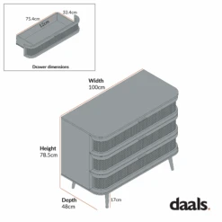 Izzy Curved Rattan Chest Of 3 Drawers, Natural -Daals Store FT COD 05 CHART 2