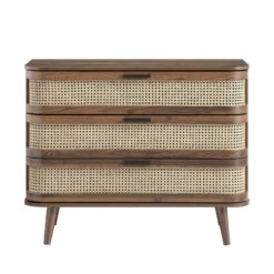 Izzy Curved Rattan Chest Of 3 Drawers, Walnut -Daals Store FT COD 05 WALN WB1