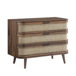 Izzy Curved Rattan Chest Of 3 Drawers, Walnut -Daals Store FT COD 05 WALN WB2